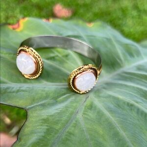 Chic Gold and Silver Bracelet with White Stones